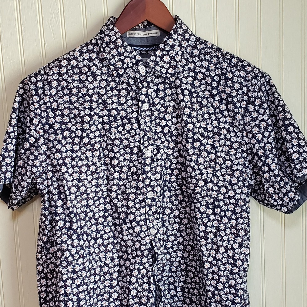 Rebel James & Charli Shirt Mens Medium Blue Floral Short Sleeve Button Up
